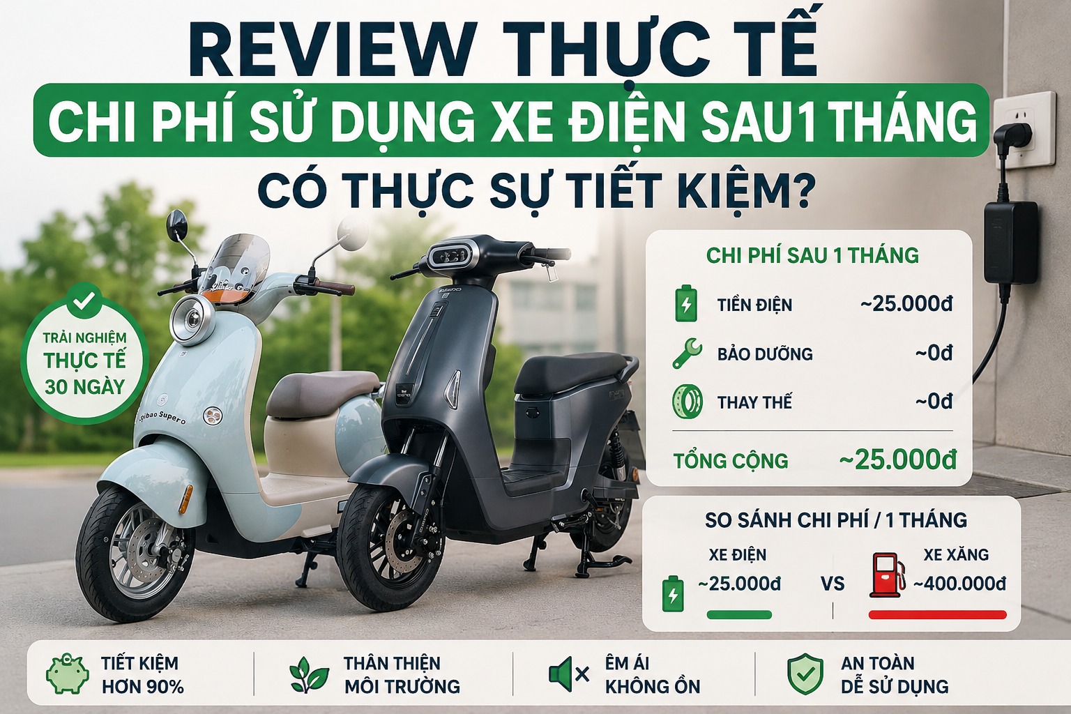 Review thực tế chi phí sử dụng xe điện sau 1 tháng, có thực sự tiết kiệm?