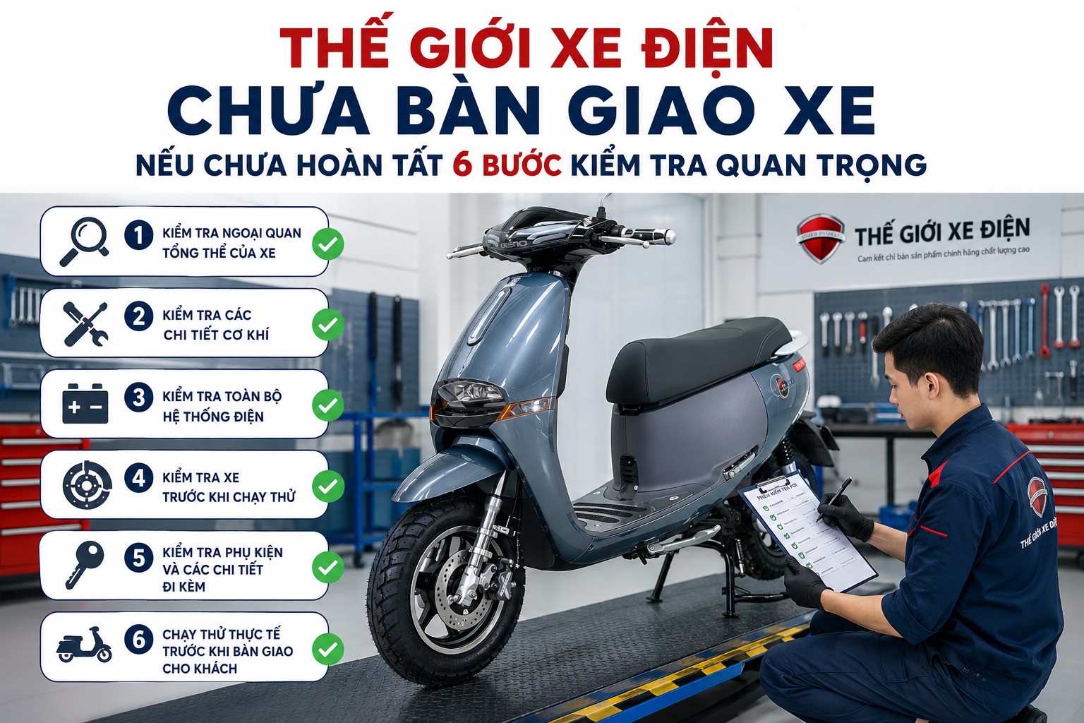 Thế Giới Xe Điện chưa bàn giao xe nếu chưa hoàn tất 6 bước kiểm tra quan trọng