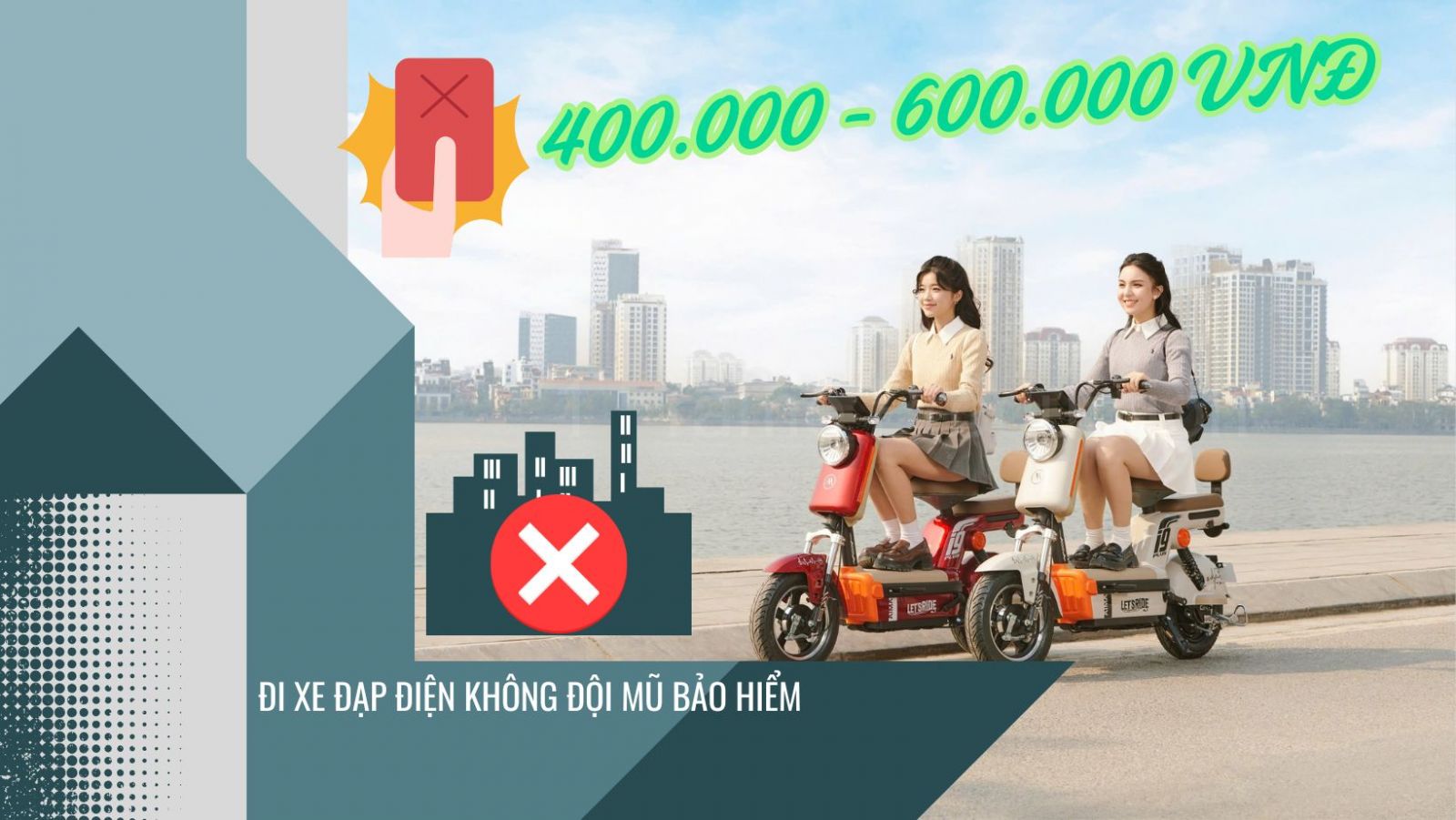 đi xe đạp điện không đội mũ bảo hiểm phạt 400-600k vnđ