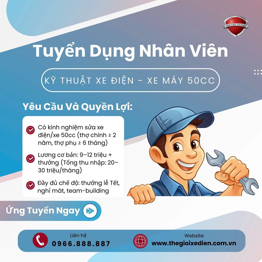 tuyển dụng nhân viên kỹ thuật sửa xe điện, xe máy 50cc