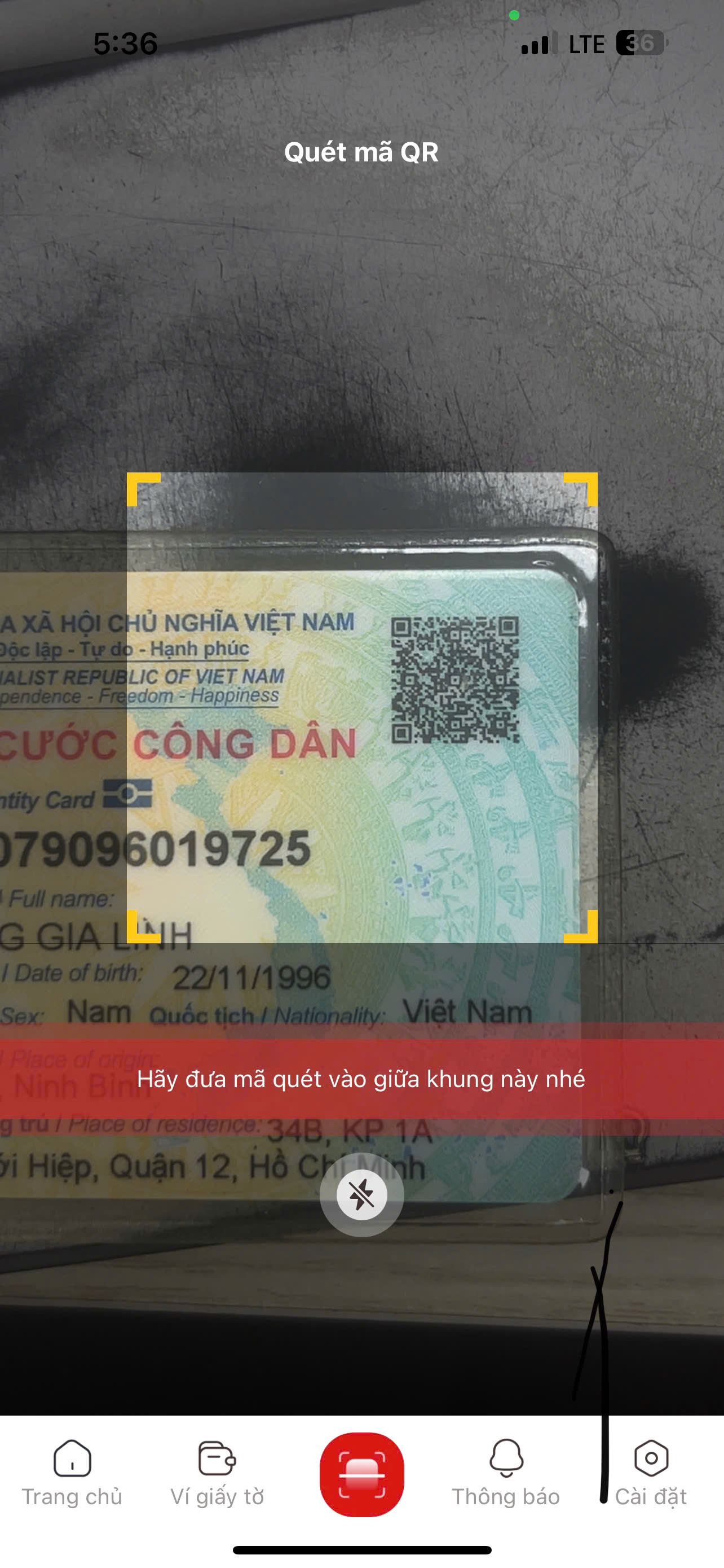 quét mã QR trên ứng dụng VNID