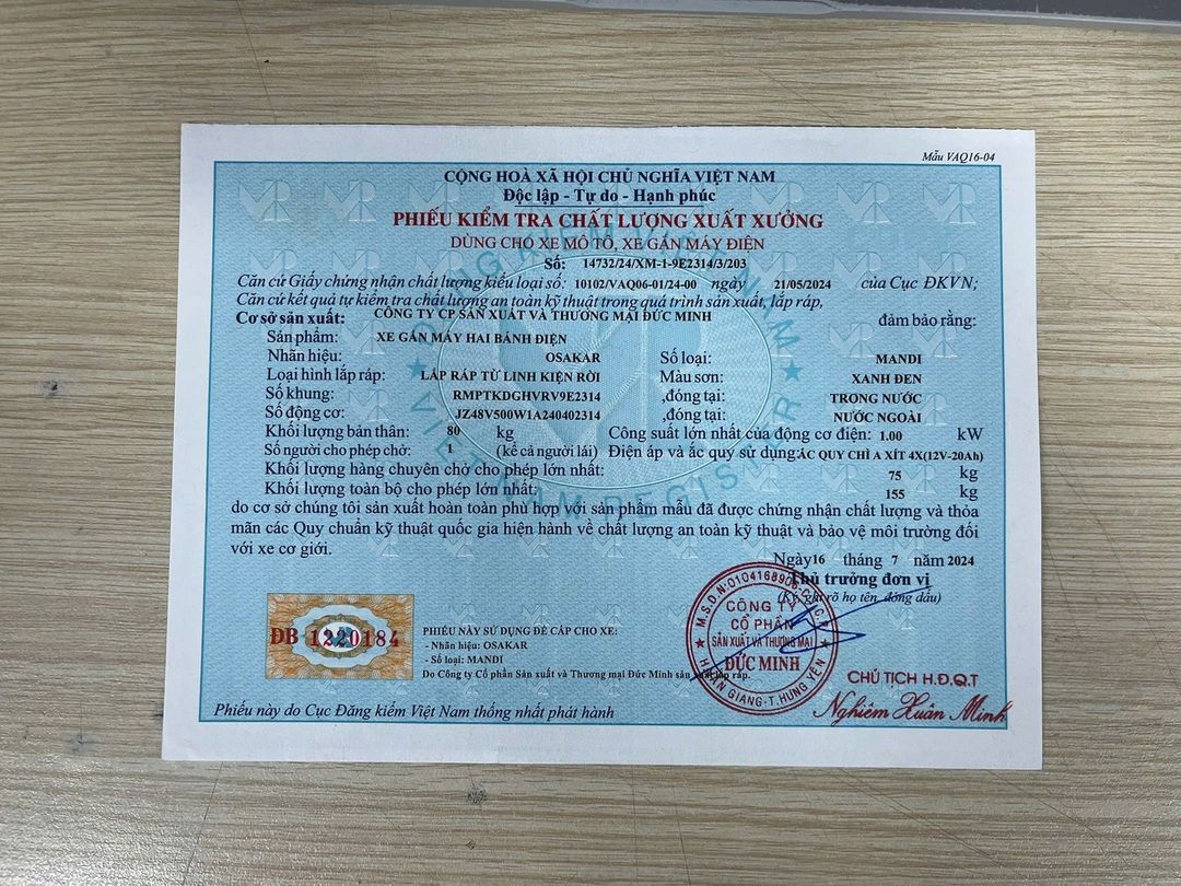 đăng kiểm xe đạp điện osakar