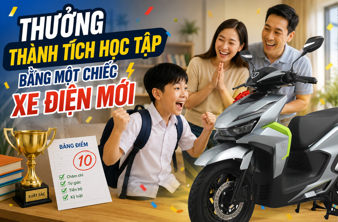 Thưởng nóng thành tích học tập bằng một chiếc xe điện mới cho con