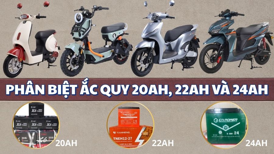 phân biệt ắc quy xe điện 20Ah, 22Ah và 24Ah