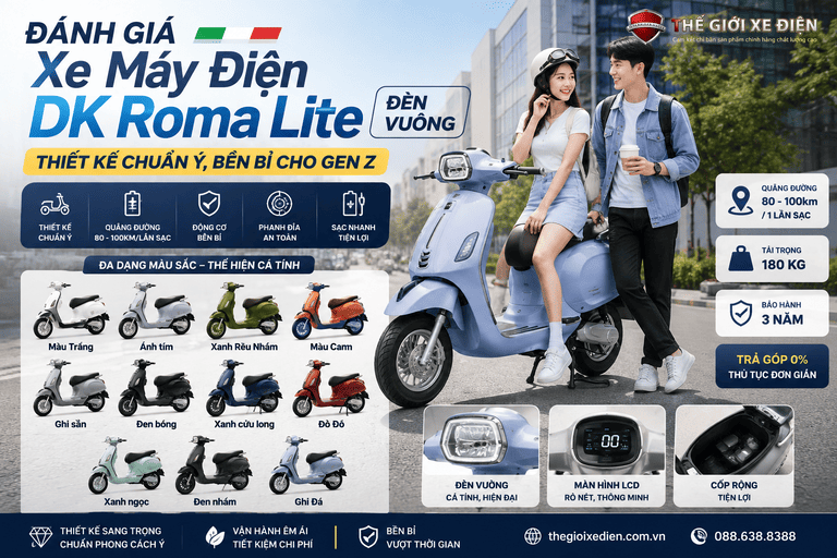 Xe Máy Điện DK Roma Lite Đèn Vuông Mới Nhất